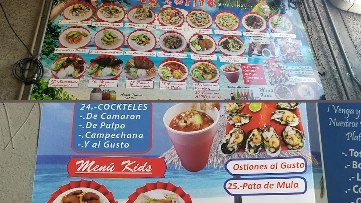 Seafood plates on a casual restaurant table.