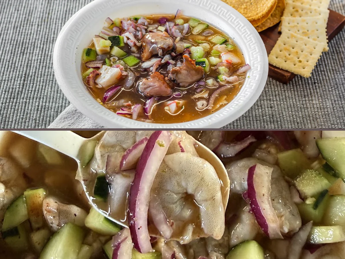 Colorful mariscos dishes in a relaxed setting.